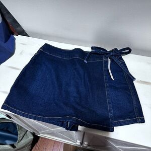 Harper Dark Blue Denim Wrap Skort with Side Tie